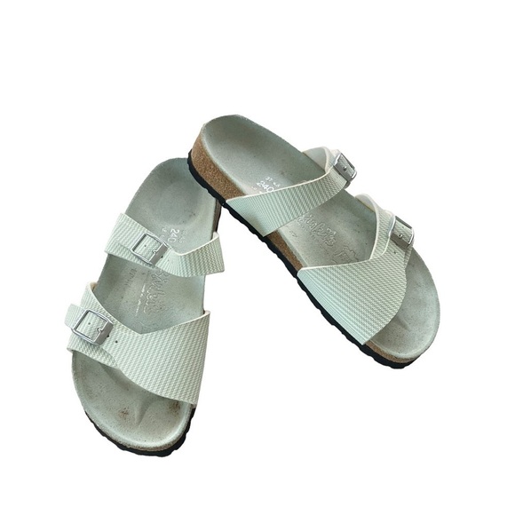Birkenstock Mint Green/White Striped Double Strap Ssndals - Picture 1 of 12